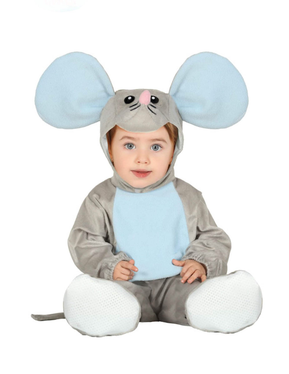 Fato-macaco com capuz de rato para bebé cinzento e azul