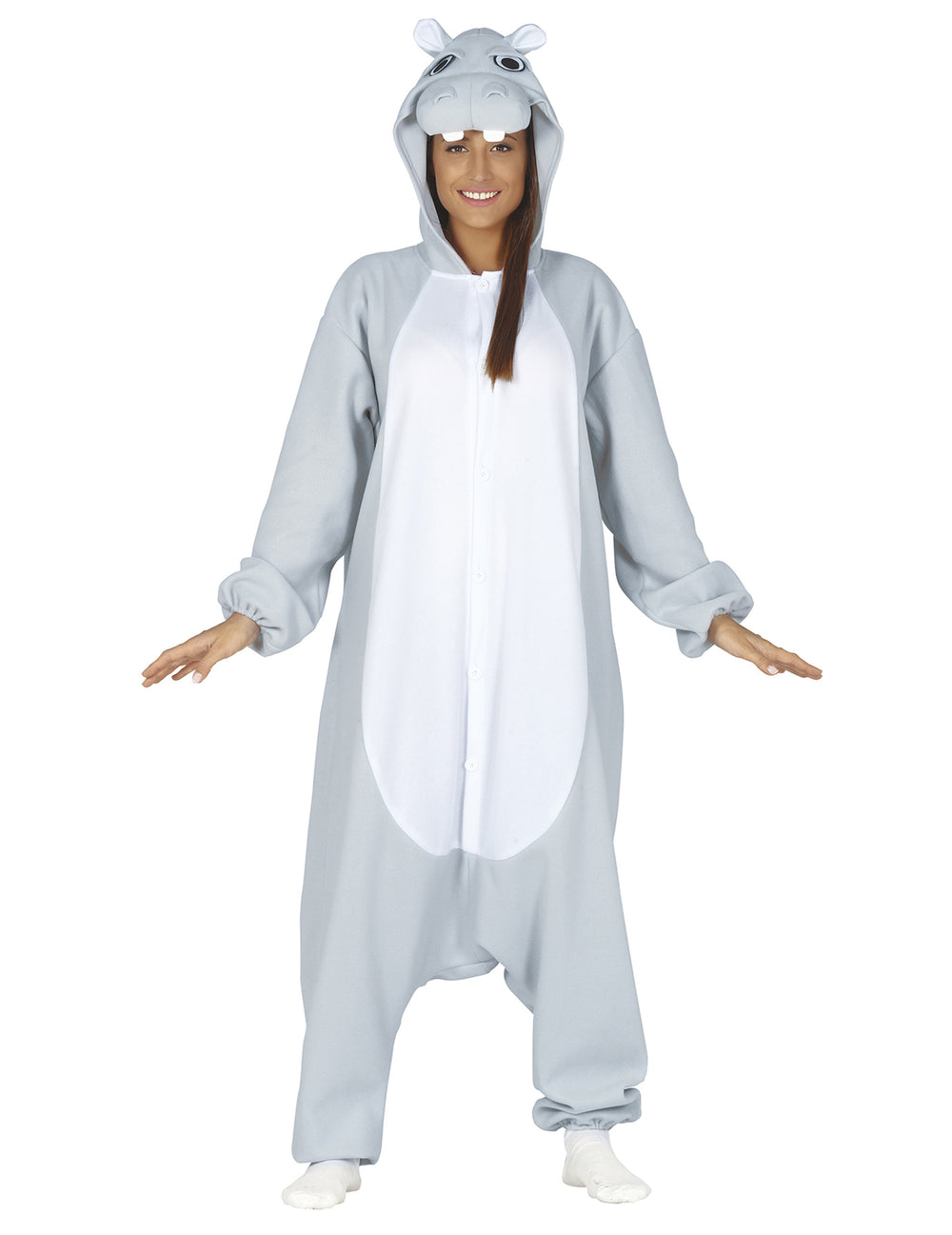 Déguisement combinaison hippopotame pour adulte gris et blanc