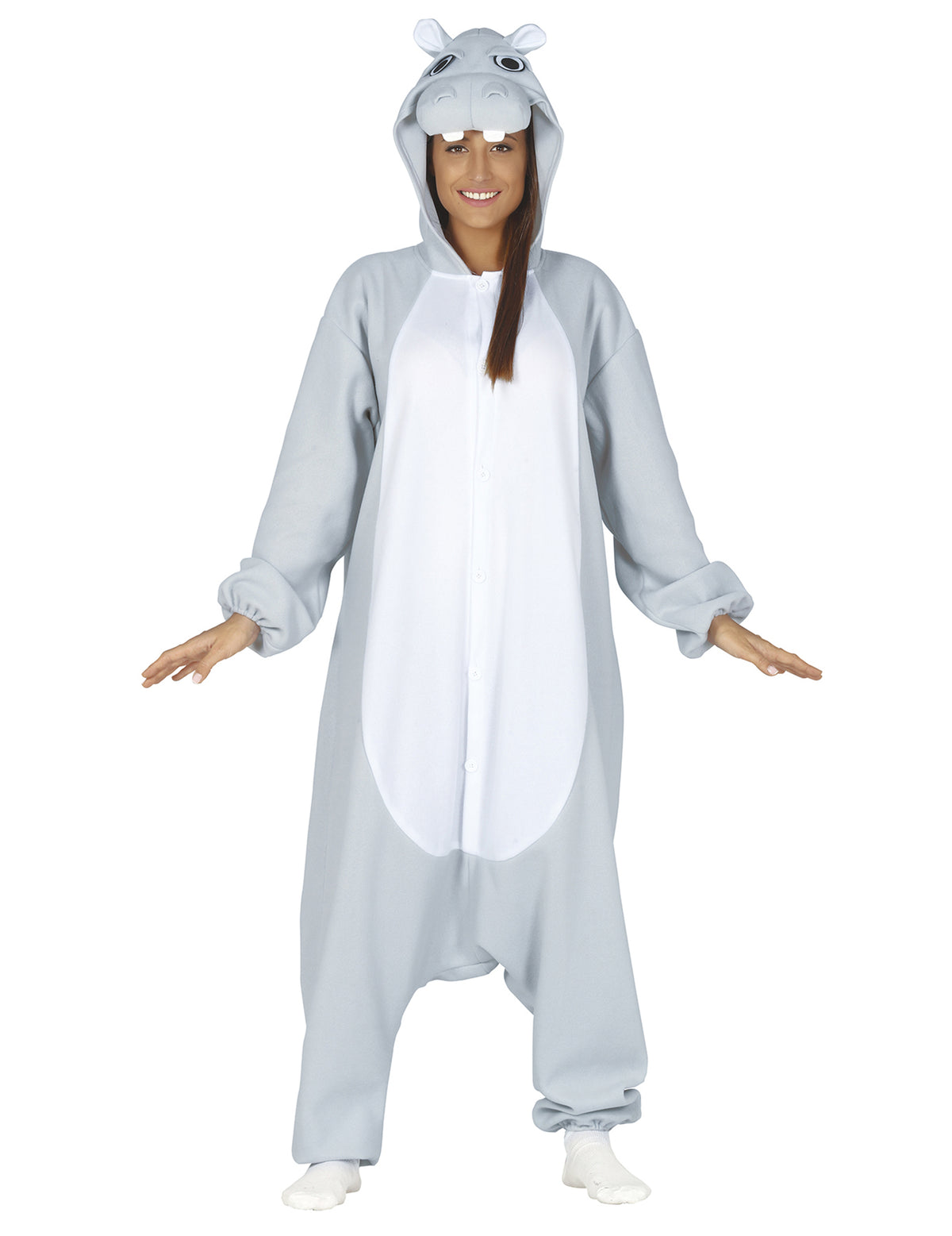 Déguisement combinaison hippopotame pour adulte gris et blanc
