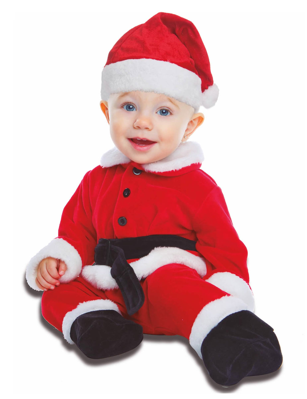 Fato de natal de uma peça para bebé vermelho e branco com boné e cinto