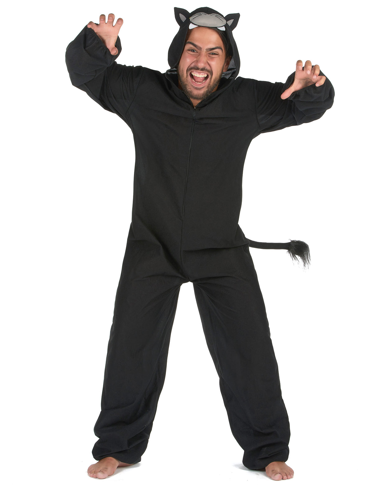 Déguisement combinaison panthère pour homme noir avec capuche oreilles et queue