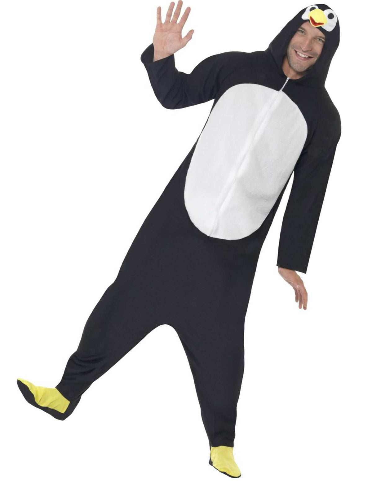 Déguisement combinaison pingouin pour adulte noir et blanc avec capuche