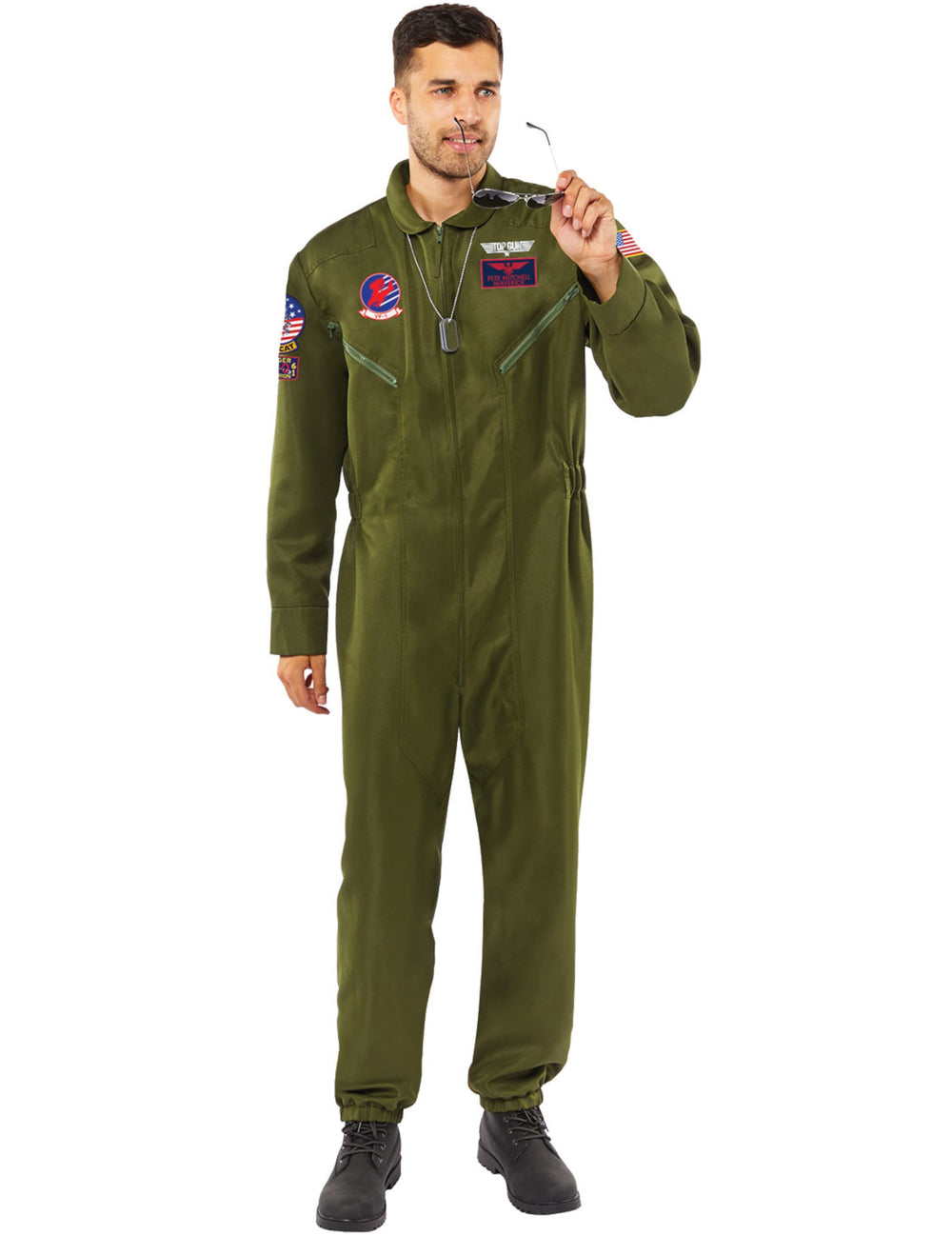 Vue de face avec lunettes du déguisement combinaison Top Gun™