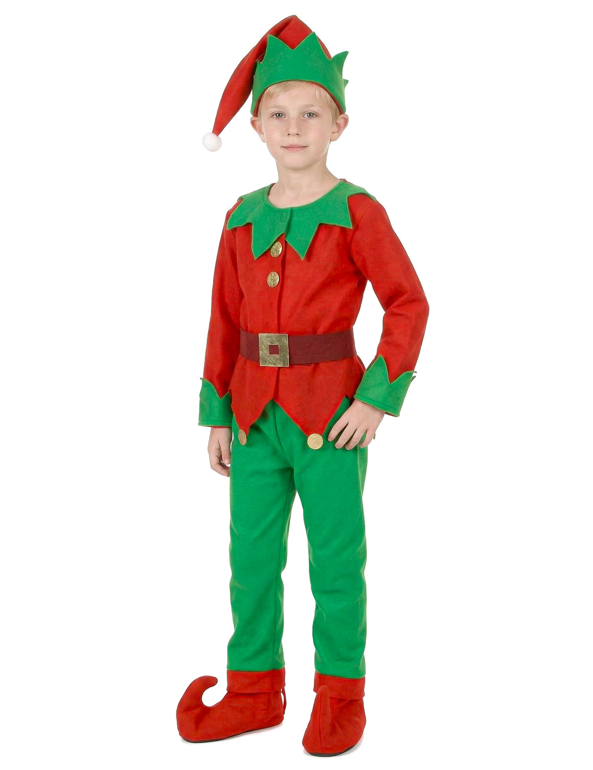 Vue de face du déguisement complet Elfe de Noël