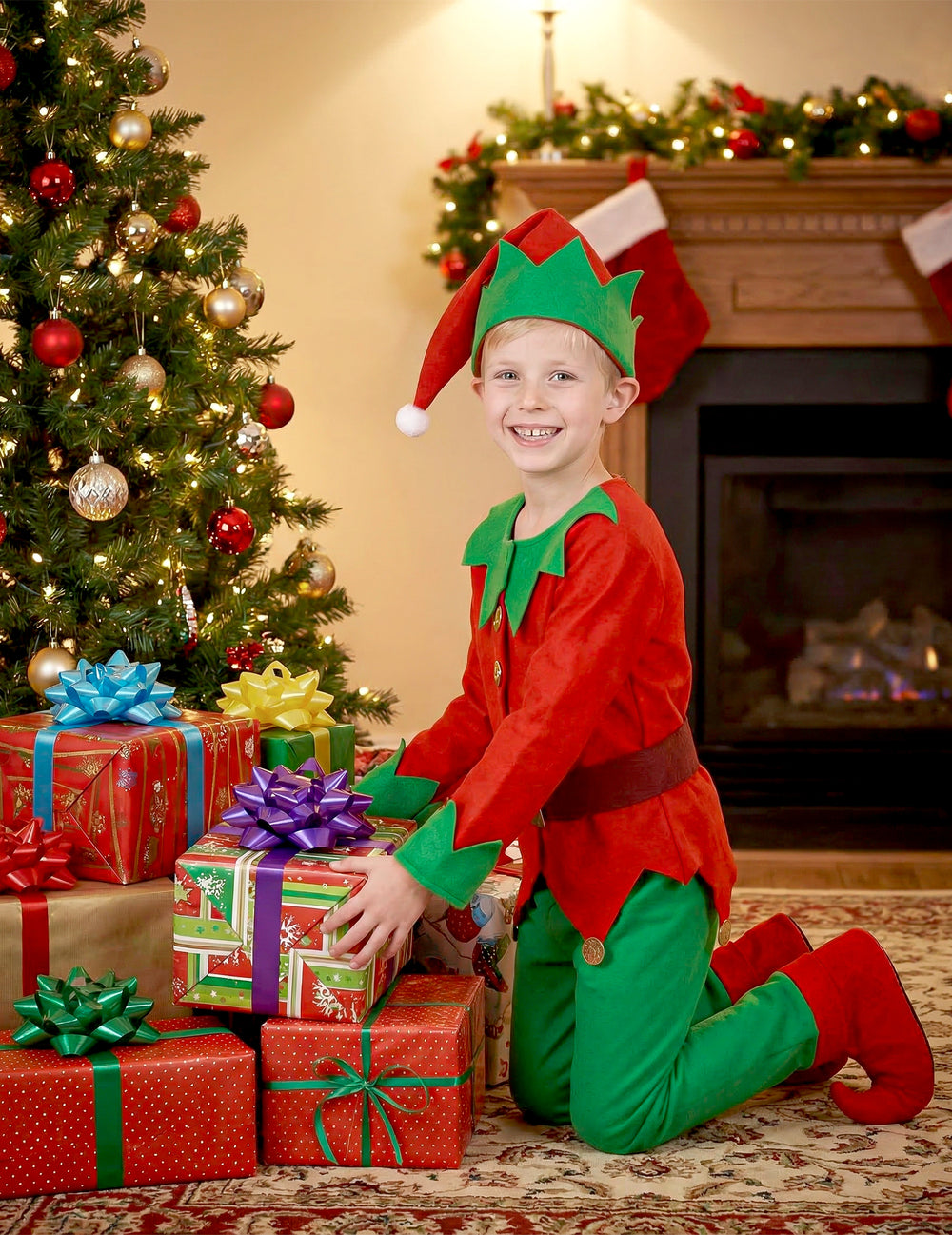 Mise en situation du déguisement complet Elfe de Noël