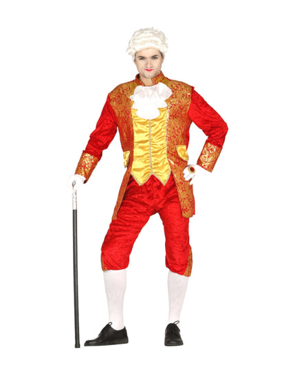 Déguisement de comte renaissance pour homme rouge et or