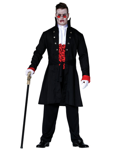 Déguisement de comte vampire pour adolescent noir et rouge avec jabot blanc