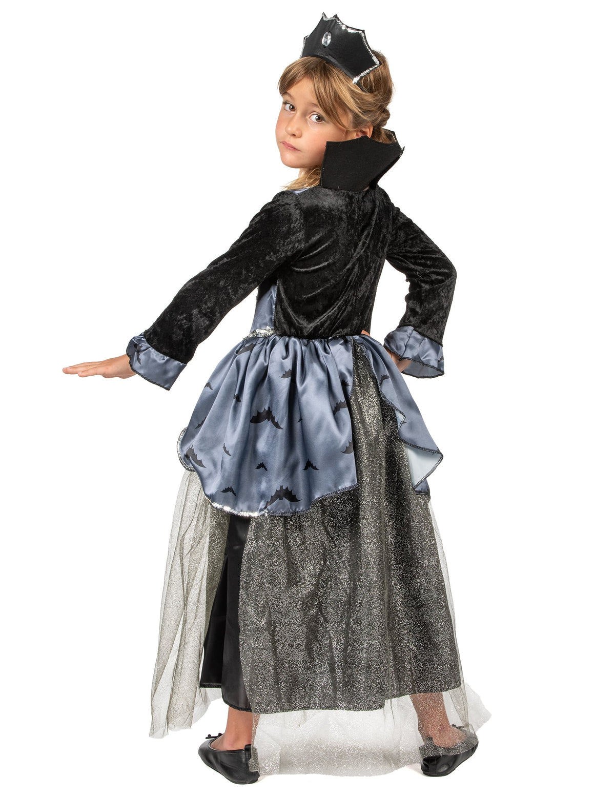 Déguisement de comtesse des chauve-souris pour fille noir et gris avec diadème