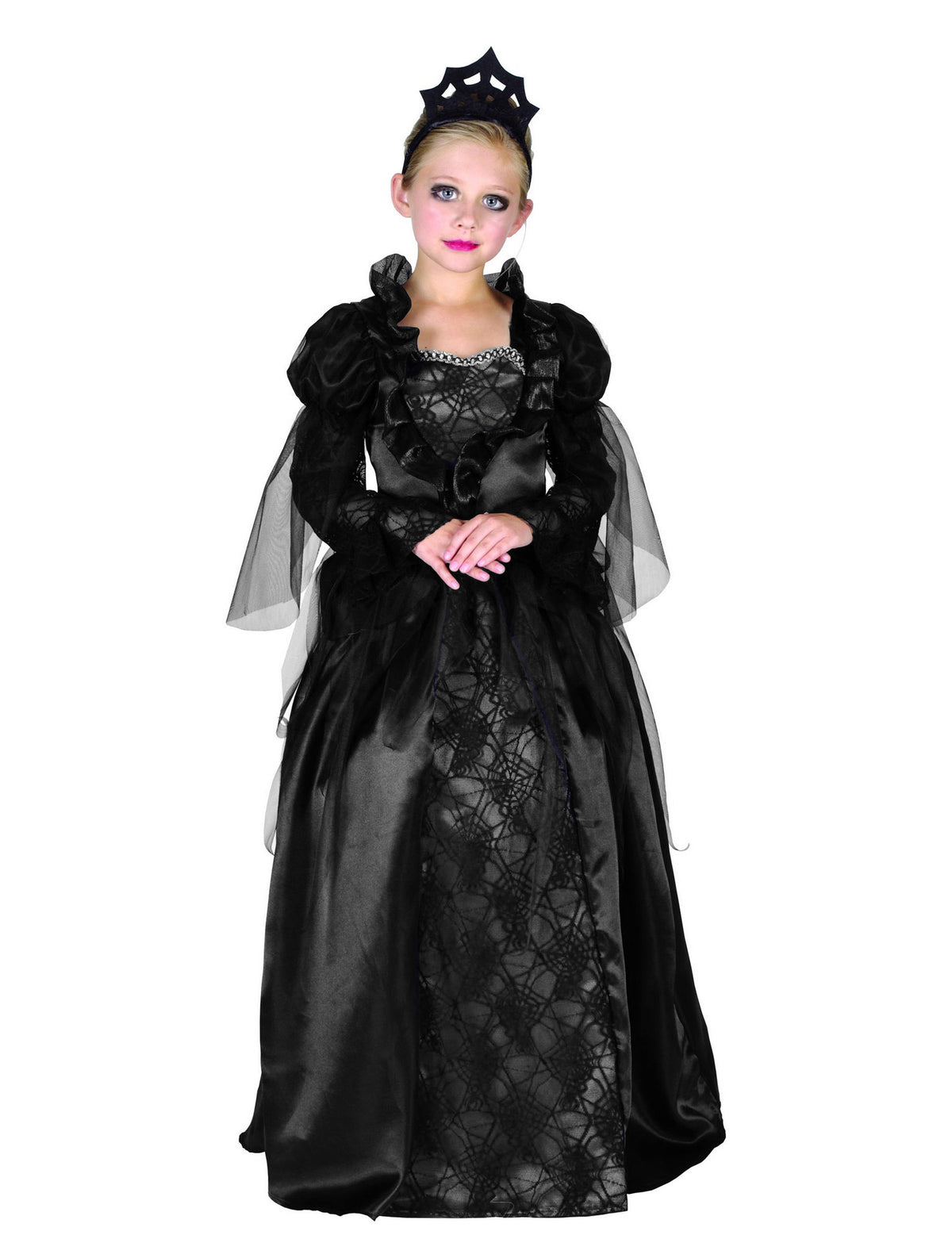 Déguisement de comtesse Halloween pour fille noir avec motifs toiles d'araignée