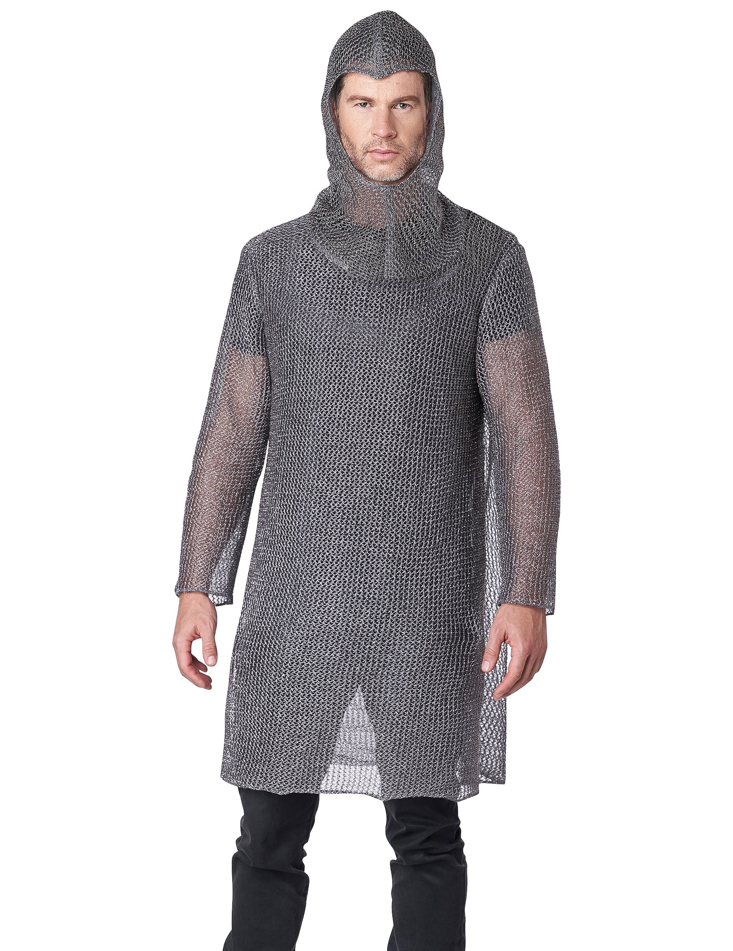 Déguisement côte de maille chevalier luxe pour adulte gris argenté