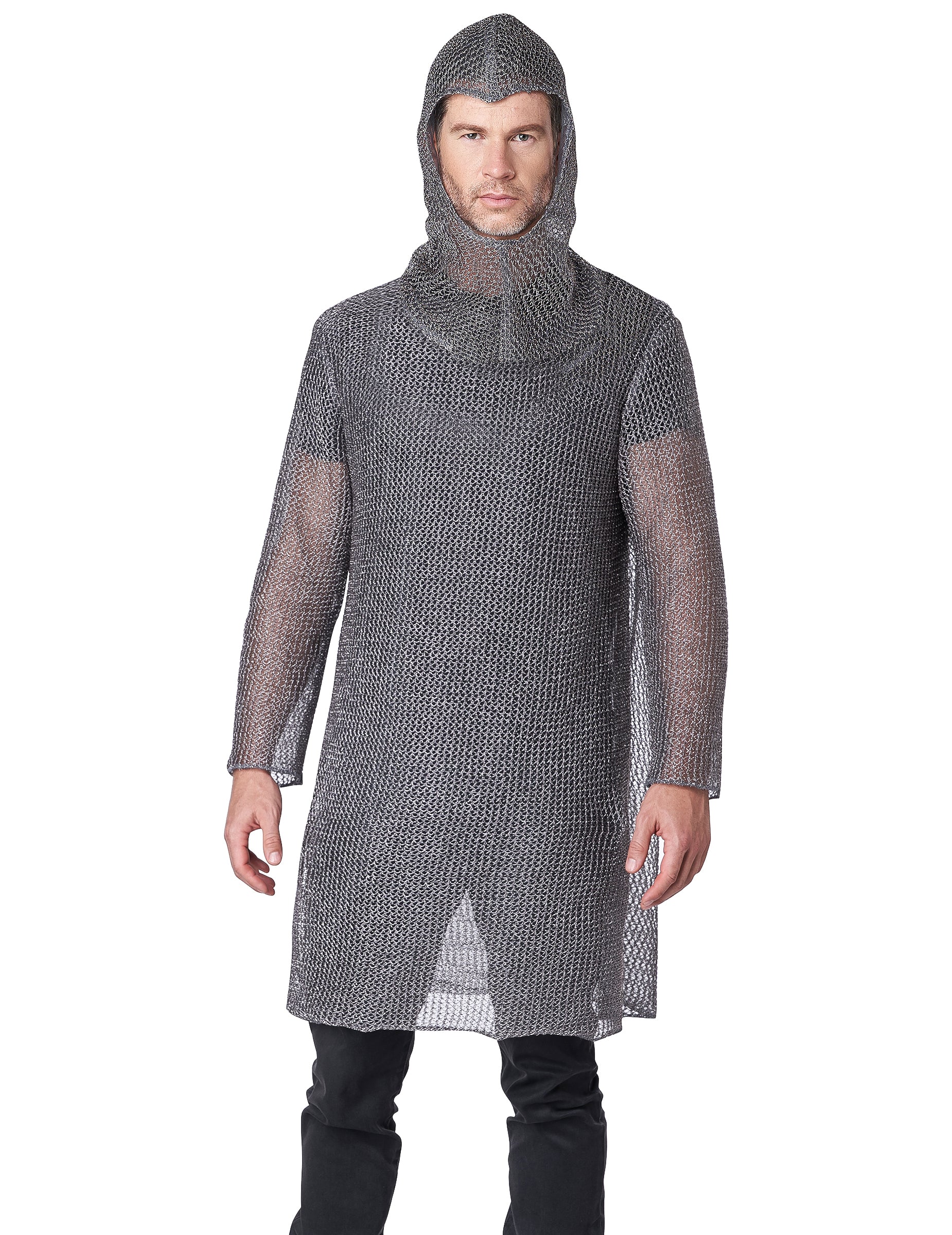 Déguisement côte de maille chevalier luxe pour adulte gris argenté
