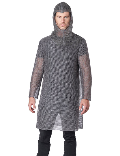 Déguisement côte de maille chevalier luxe pour adulte gris argenté