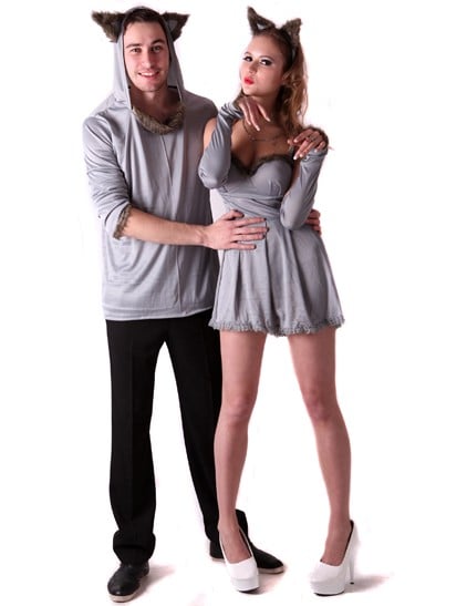 Déguisement de chat pour couple gris avec oreilles en fourrure