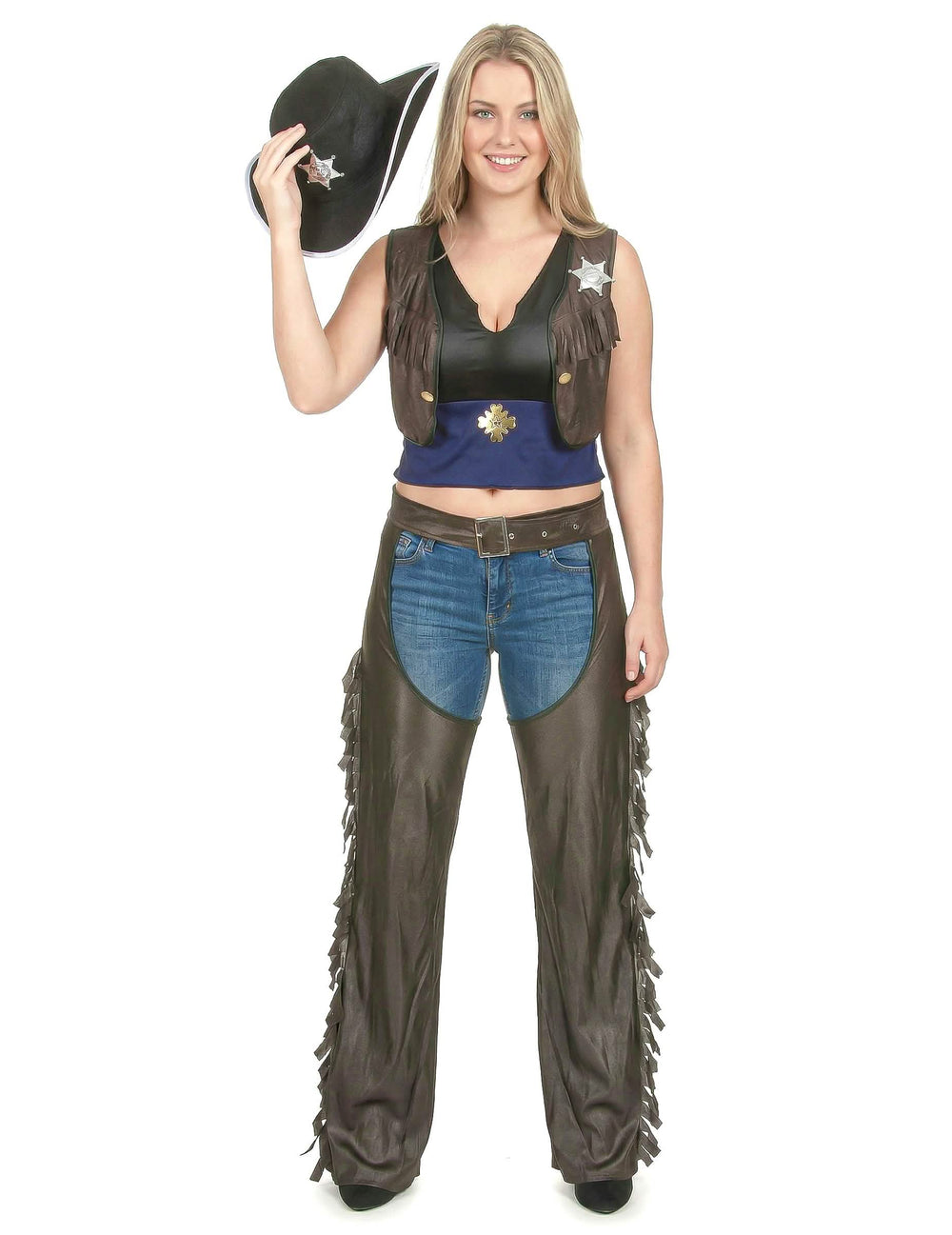 Chapéu de cowboy preto com estrela de disfarce de cowgirl
