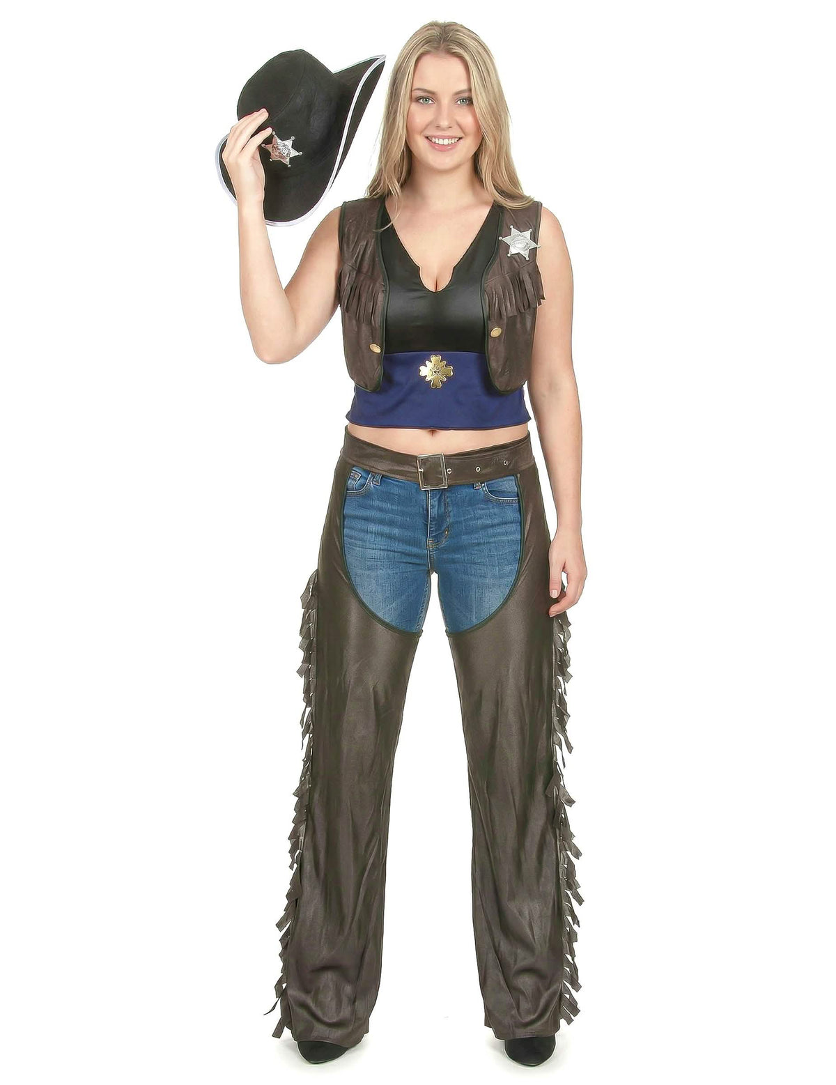 Chapéu de cowboy preto com estrela de disfarce de cowgirl