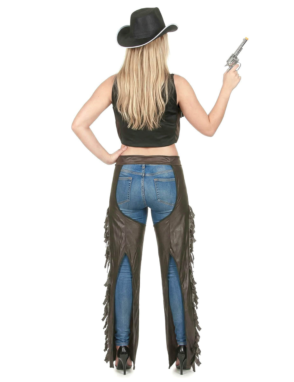Vista traseira do fato de cow girl