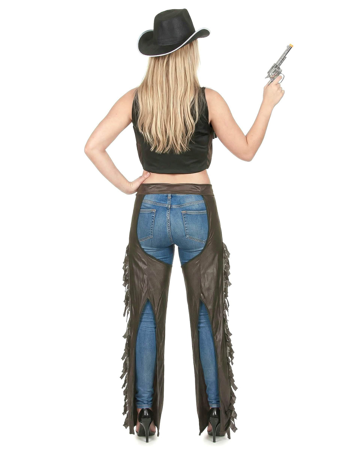 Vista traseira do fato de cow girl