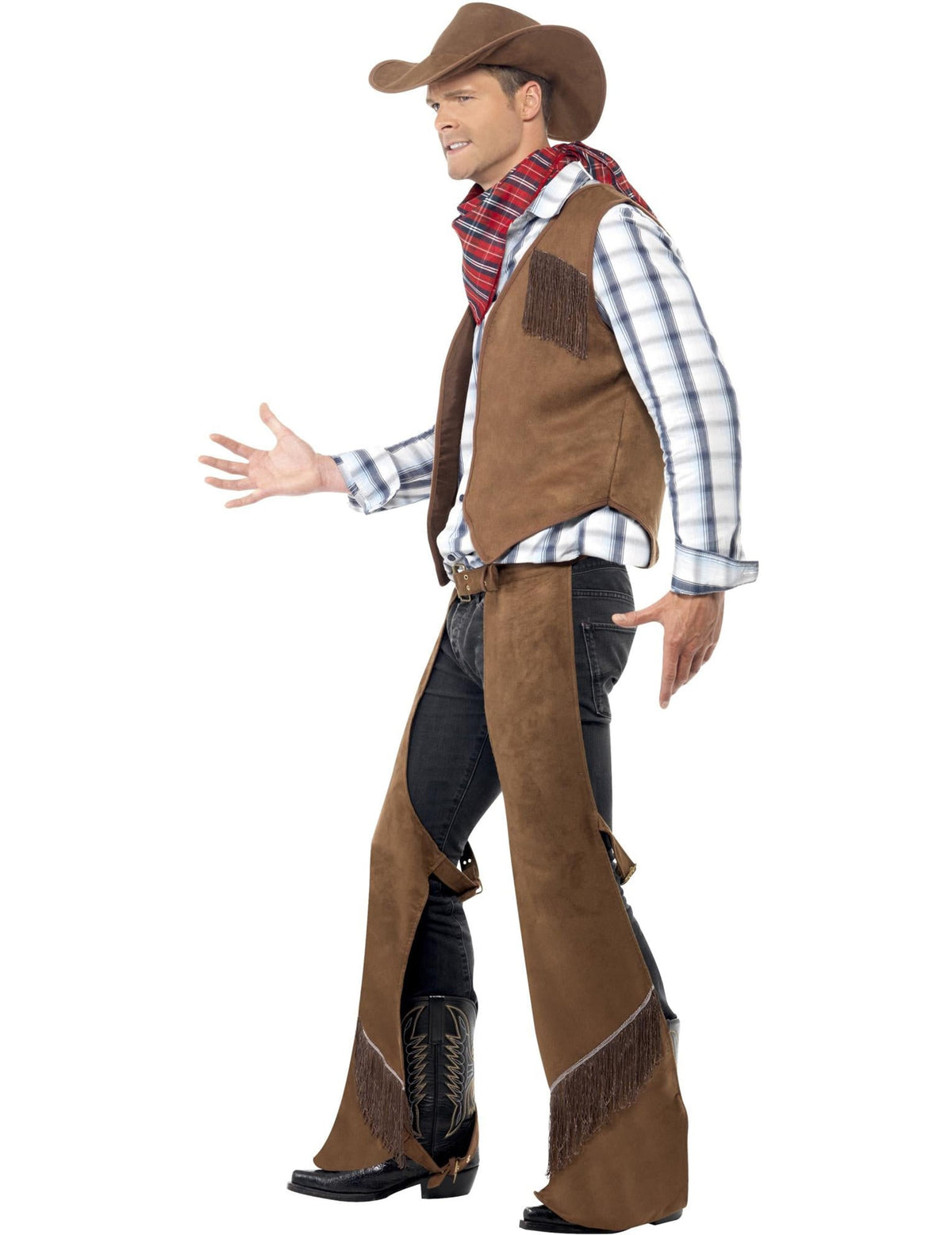Vue de profil du déguisement cowboy à franges pour homme