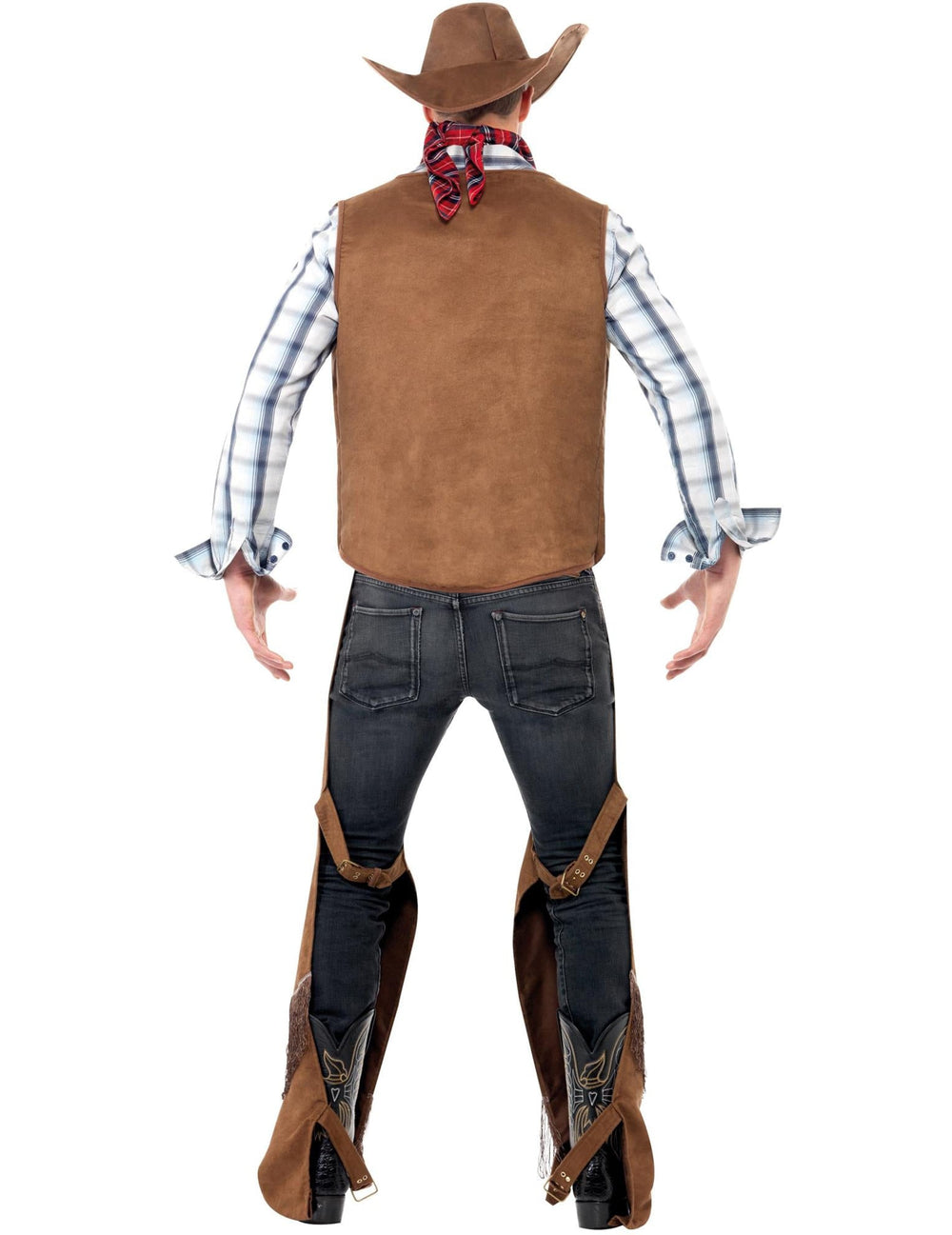 Vue de dos du déguisement cowboy à franges pour homme