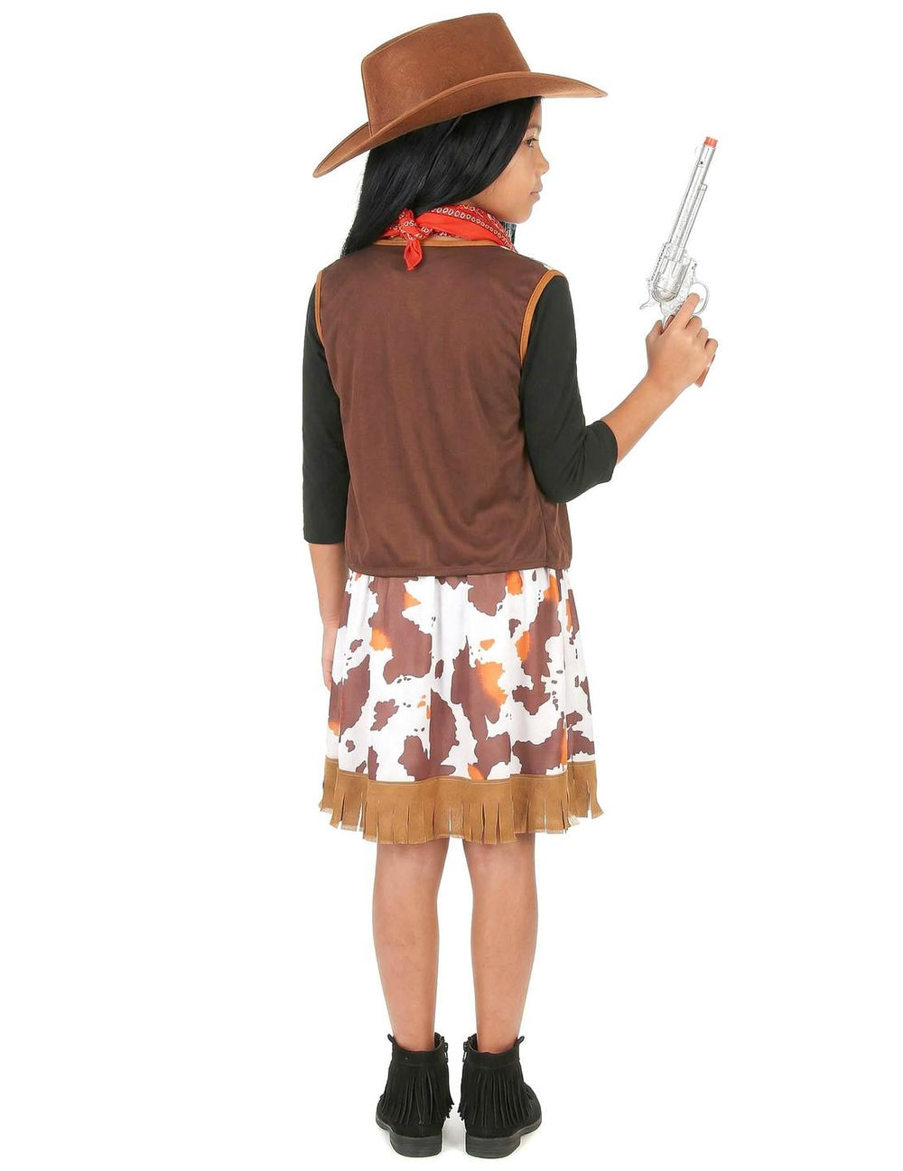 Vista de costas com pistola do disfarce de cowboy do oeste