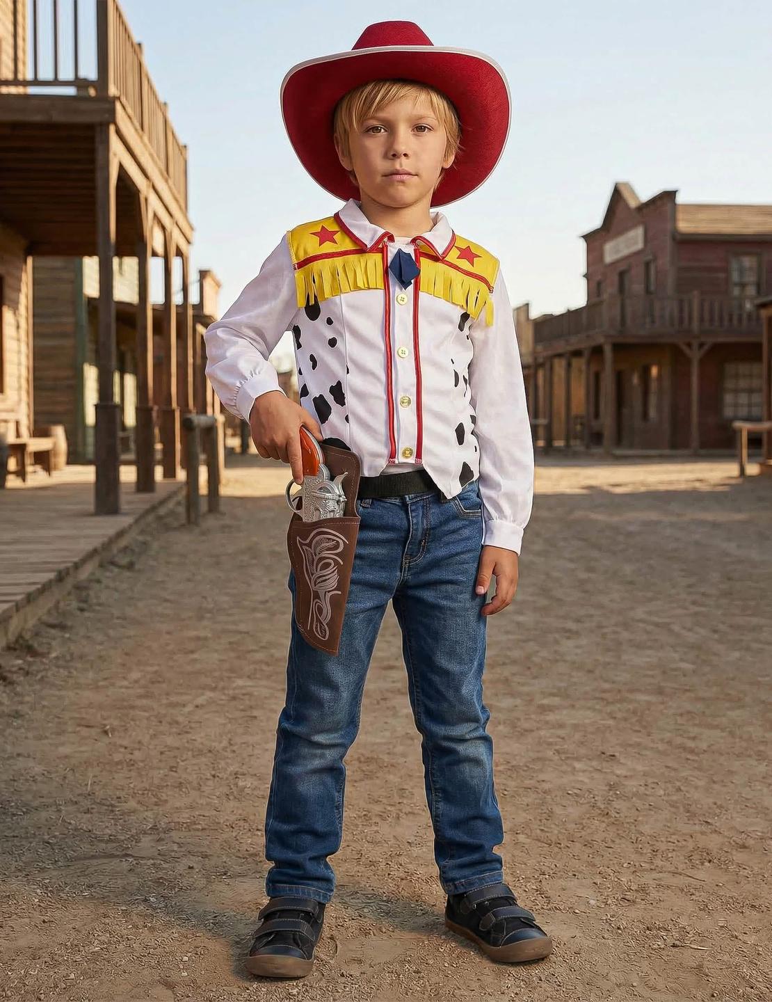 Vista frontal do disfarce de cowboy para menino