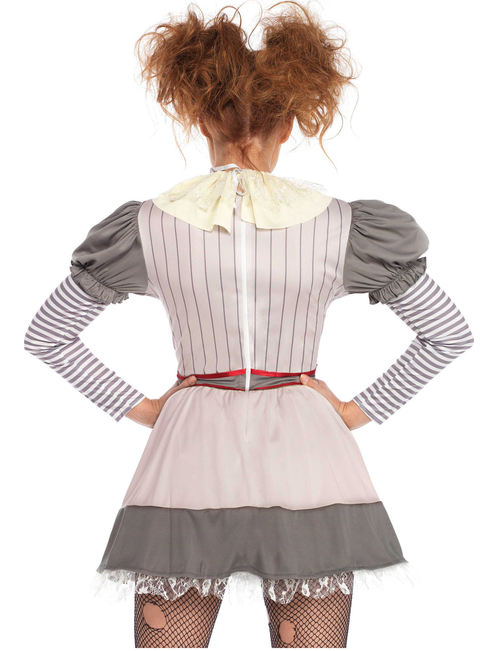 Vue de dos du déguisement de creepy clown pour femme
