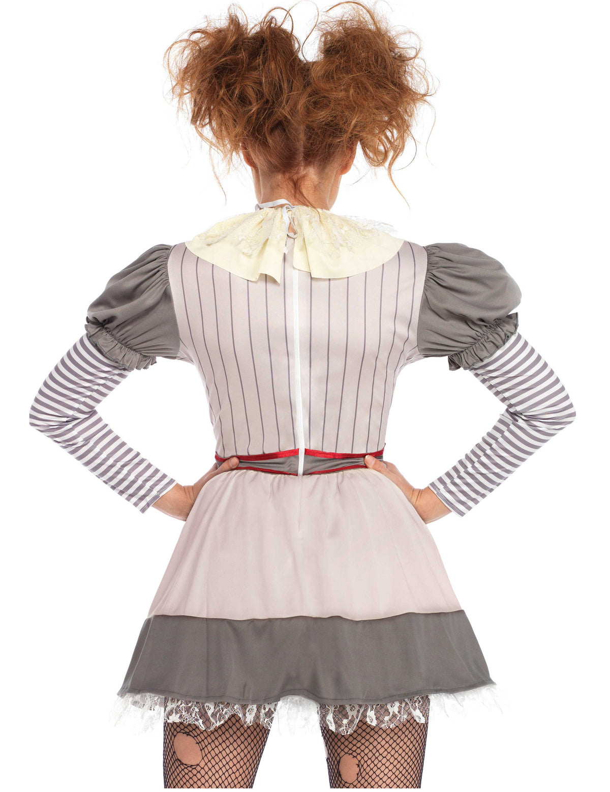 Vue de dos du déguisement de creepy clown pour femme