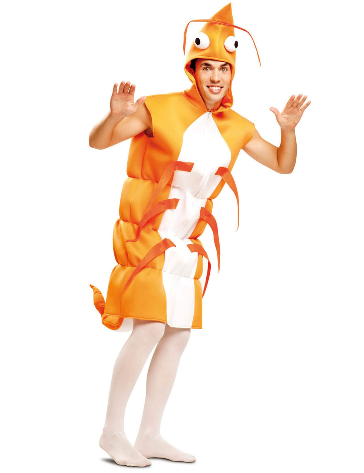fato de camarão para adulto cor de laranja e branco