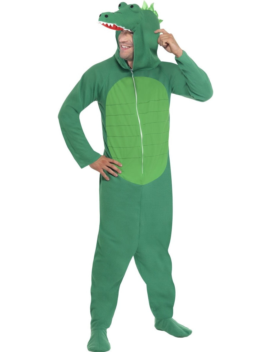 Vue de face du déguisement de crocodile pour adulte