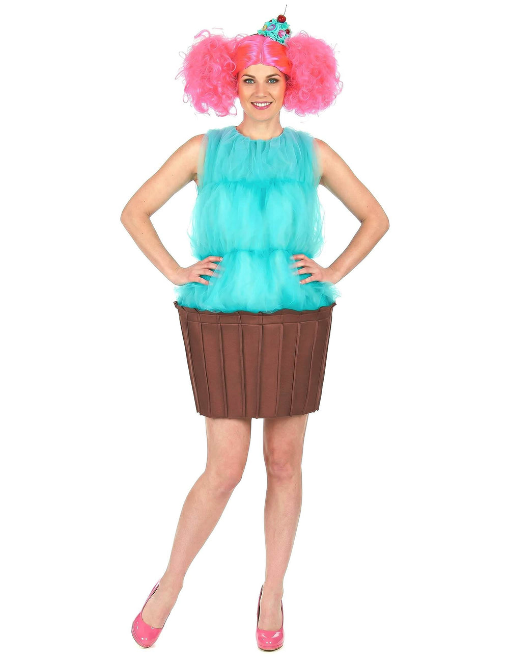 Fato de cupcake para mulher turquesa e castanho