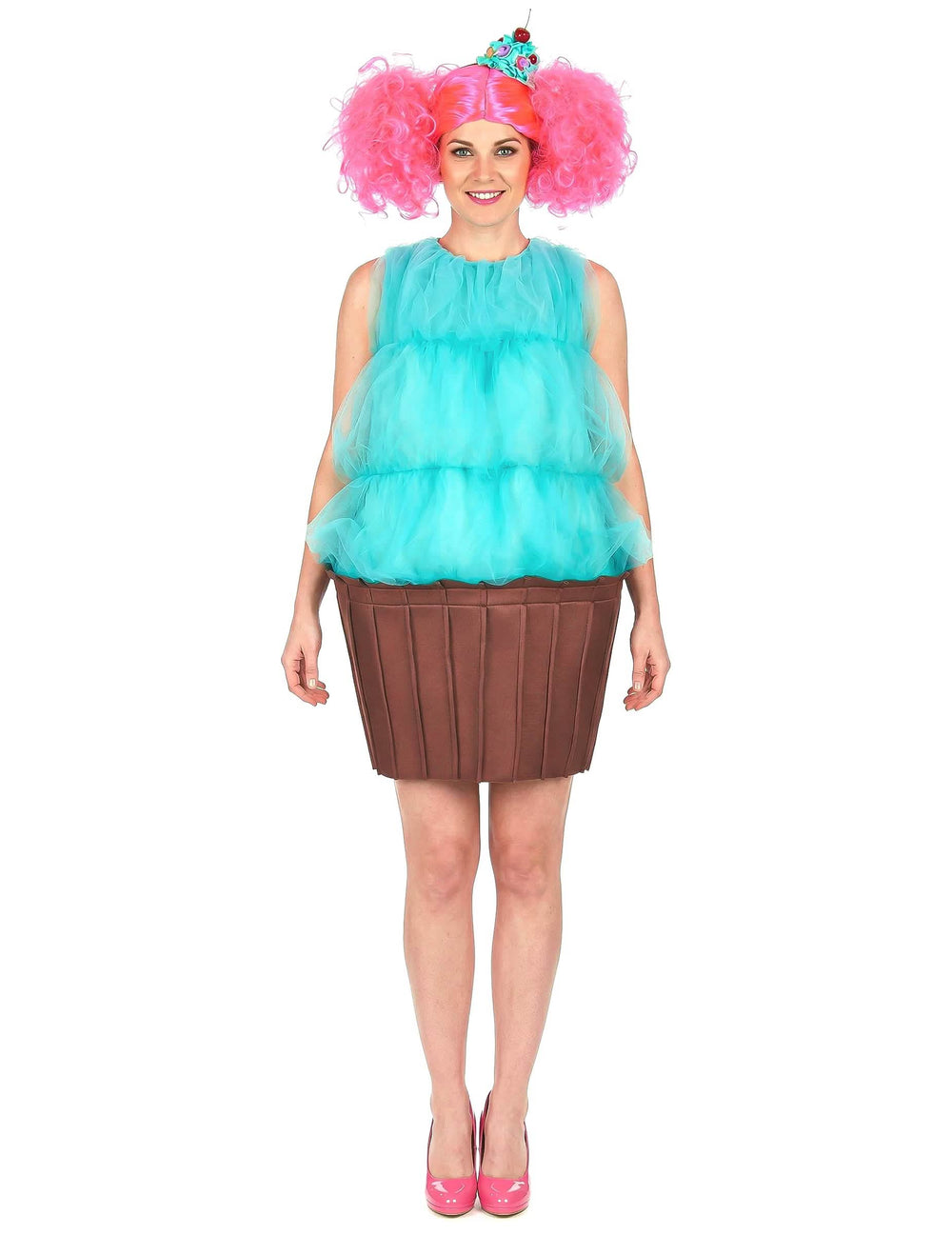 Vista frontal do disfarce de cupcake para mulher
