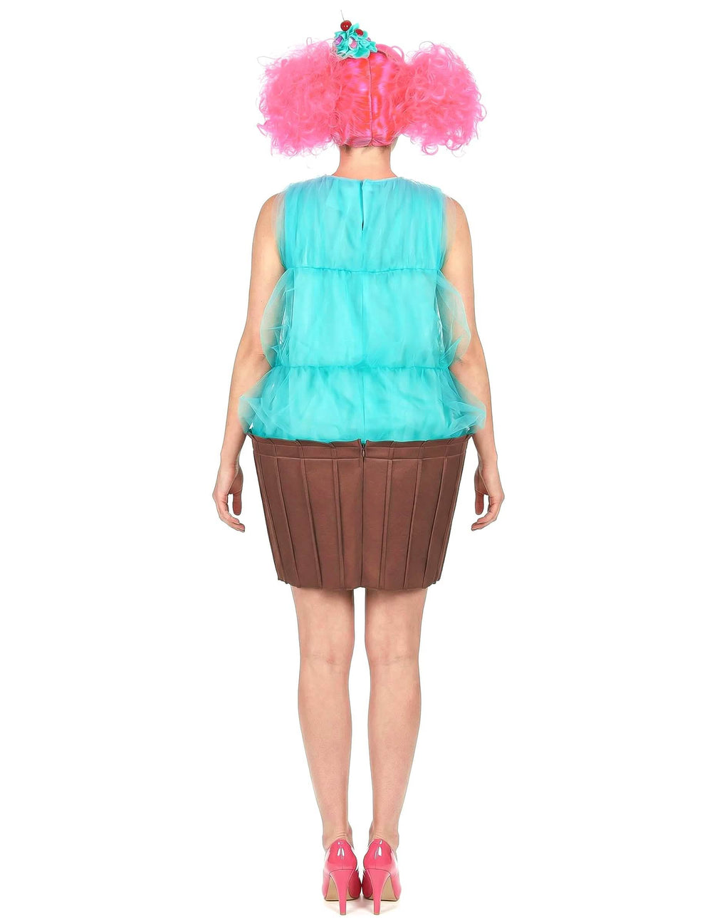 Vista traseira do disfarce de cupcake para mulher