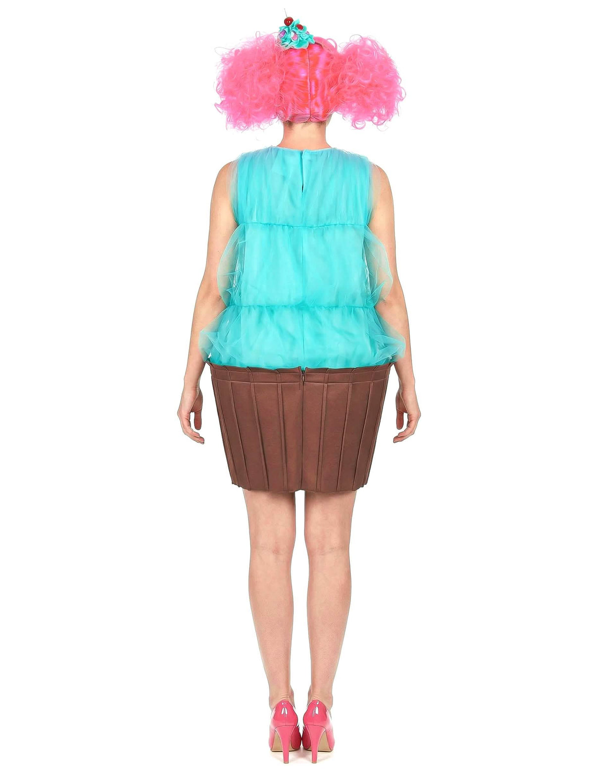 Vista traseira do disfarce de cupcake para mulher