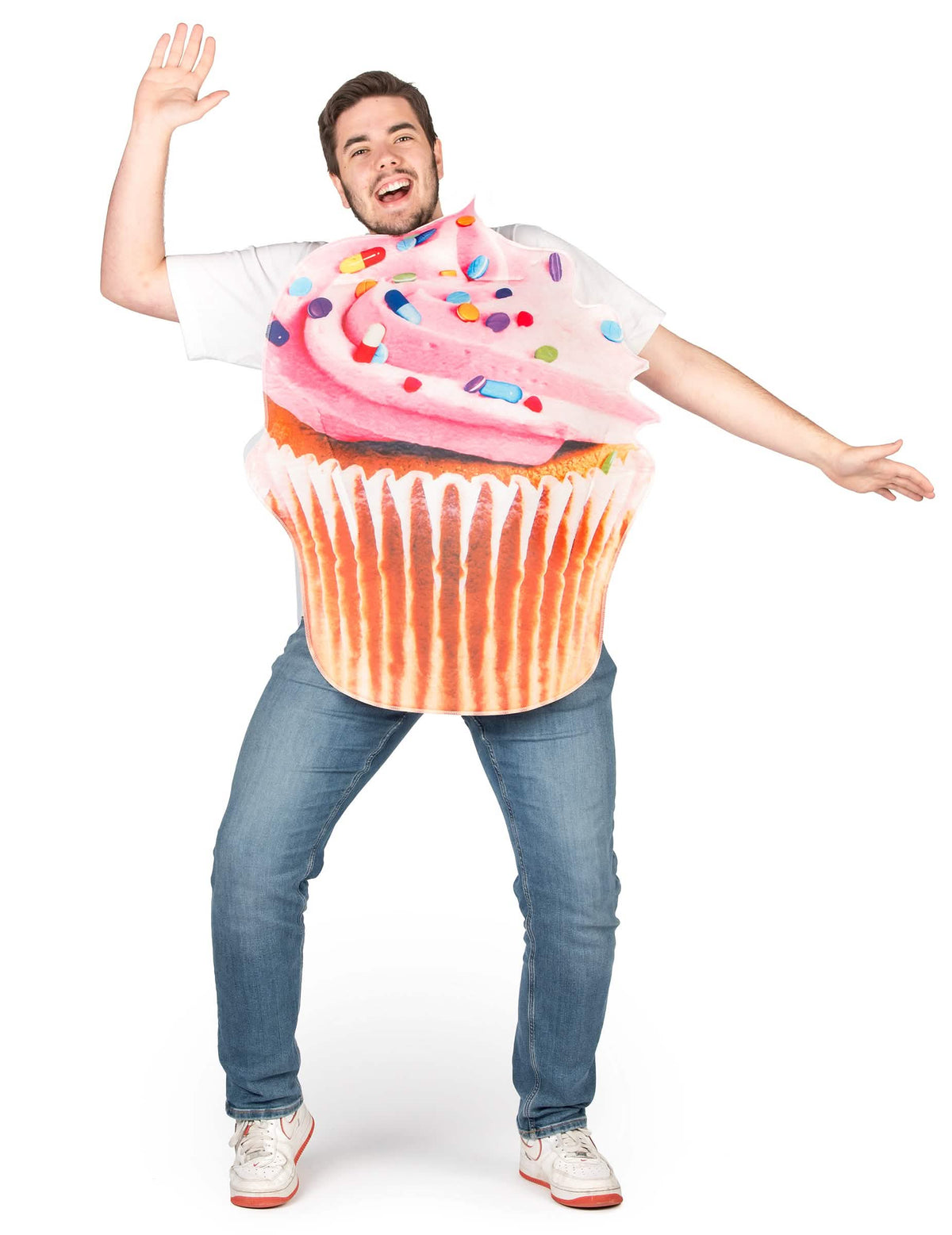 Vista frontal do disfarce de cupcake vitaminado