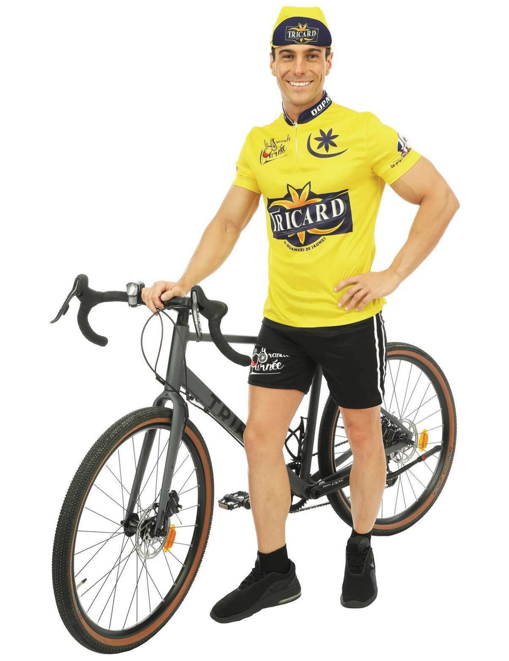 Déguisement de cycliste Tricard pour homme jaune avec maillot et casquette