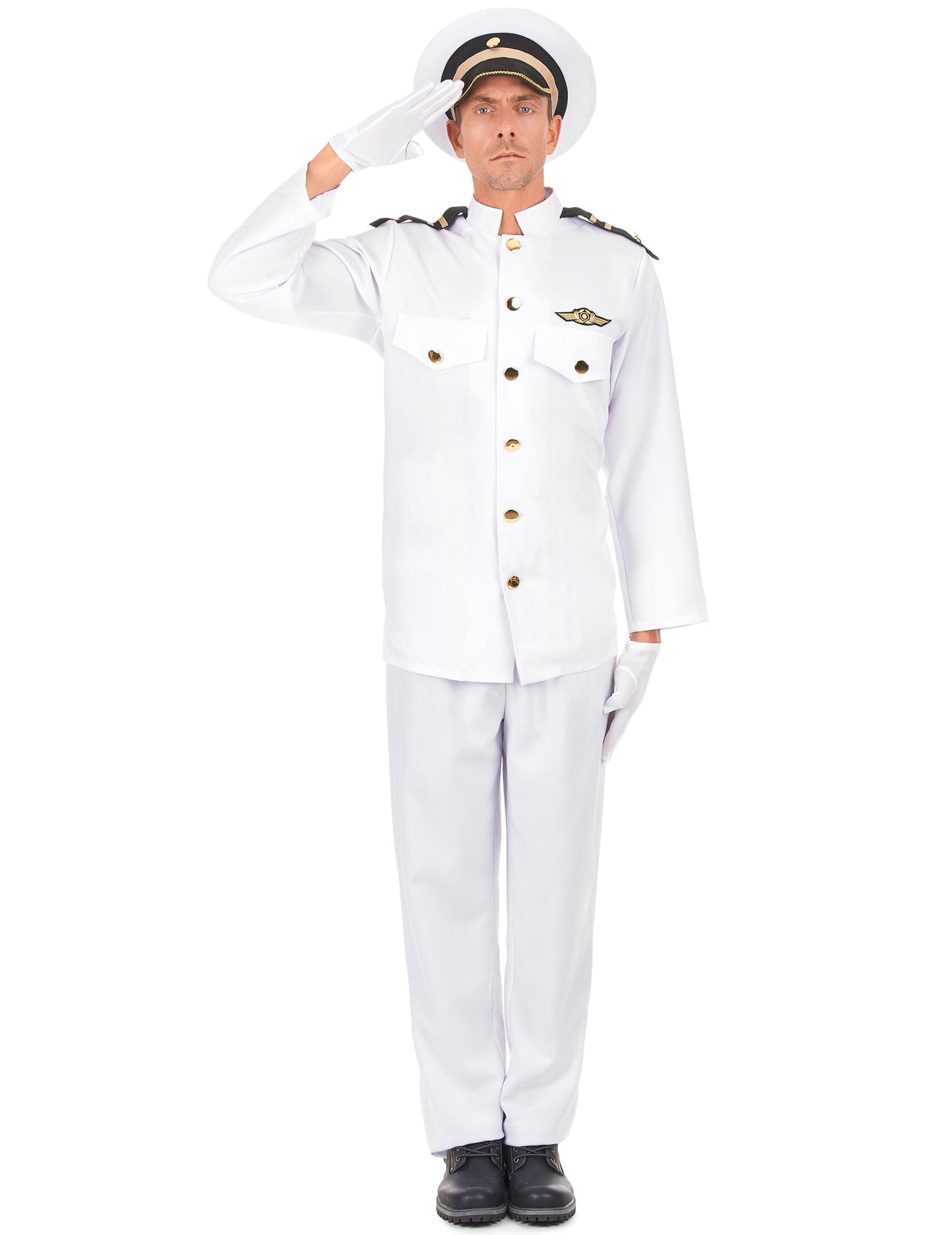Déguisement uniforme d'officier de la marine pour homme blanc avec casquette