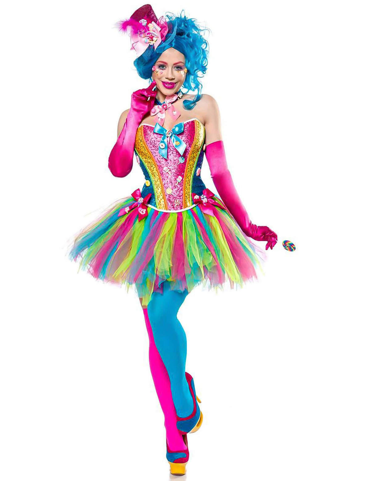 Fato de senhora rebuçados luxo para mulher multicores com corpete e tutu