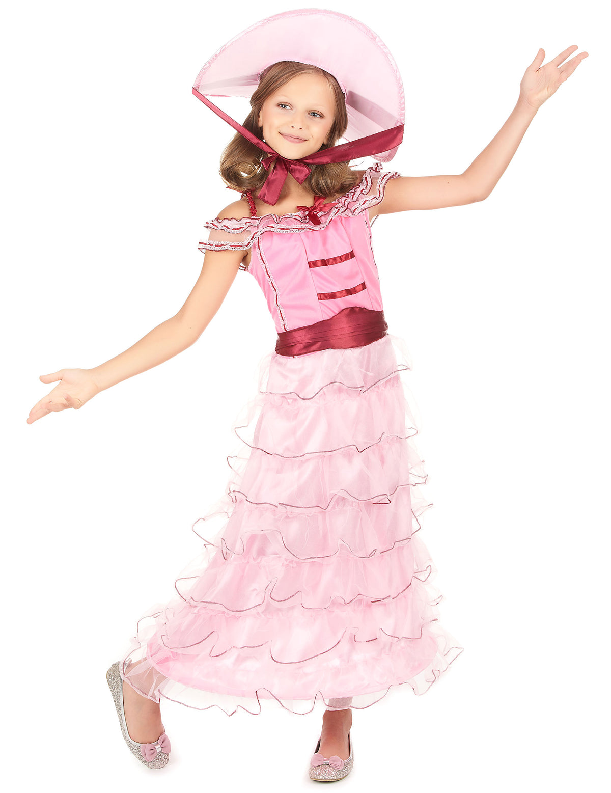 Déguisement de dame du sud pour fille rose avec chapeau à volants