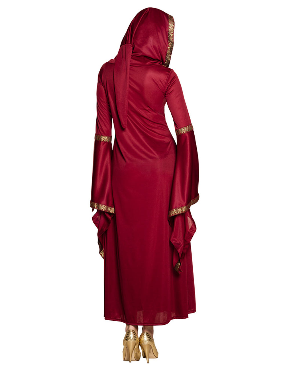 Vue de dos du déguisement de dame rouge pour femme