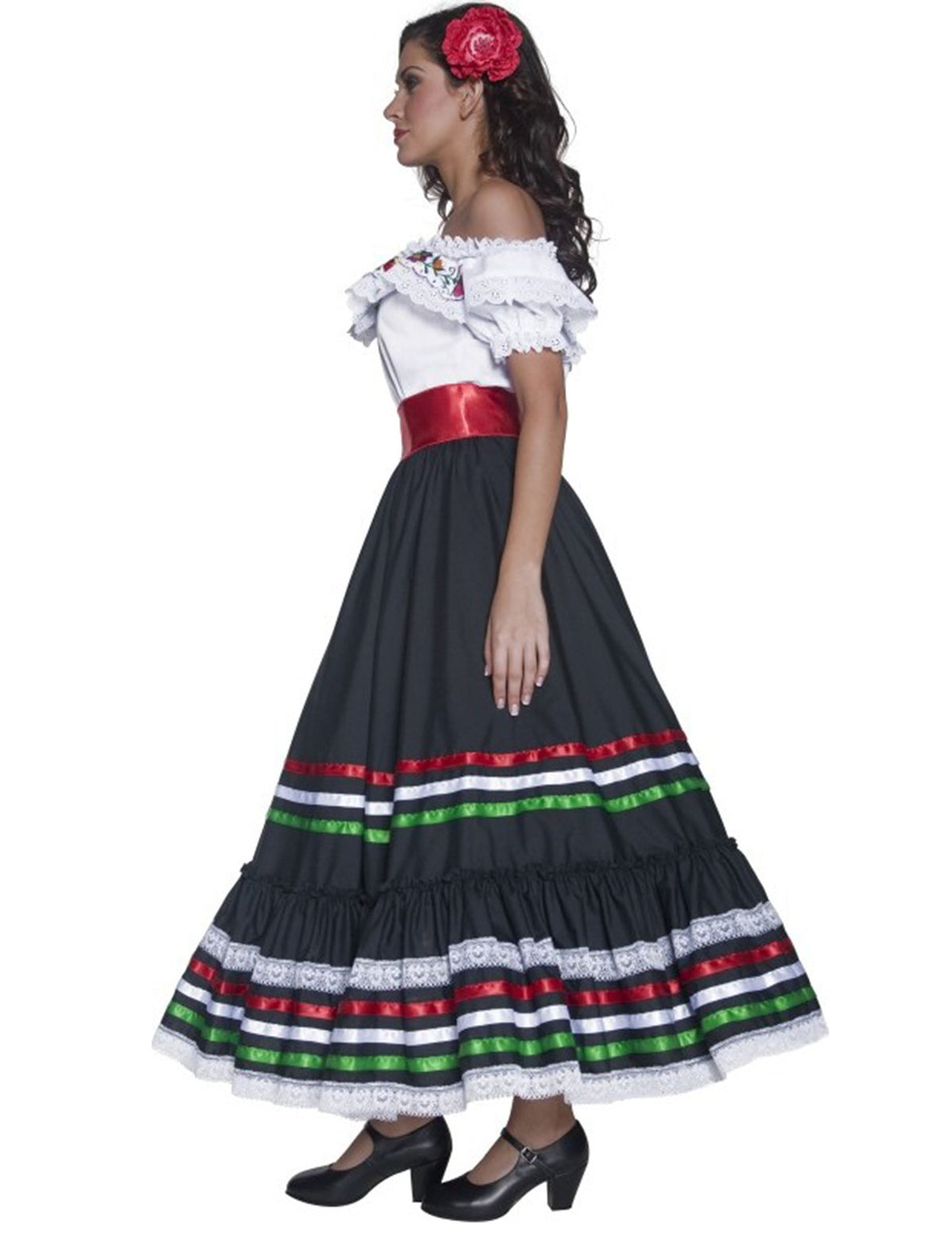 Vue de profil du déguisement de danseuse mexicaine pour femme