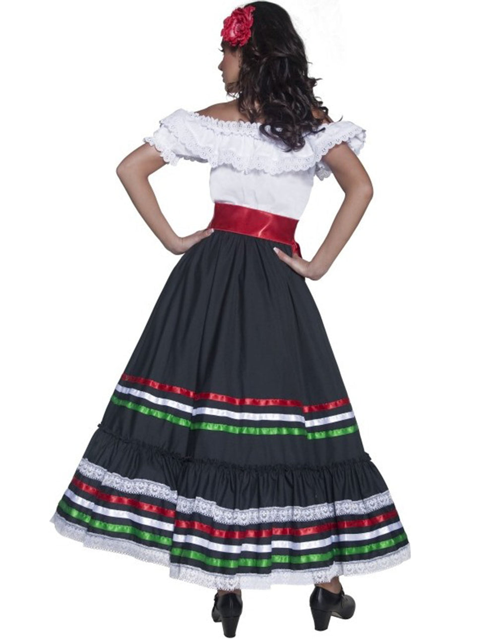Vue de dos du déguisement de danseuse mexicaine pour femme