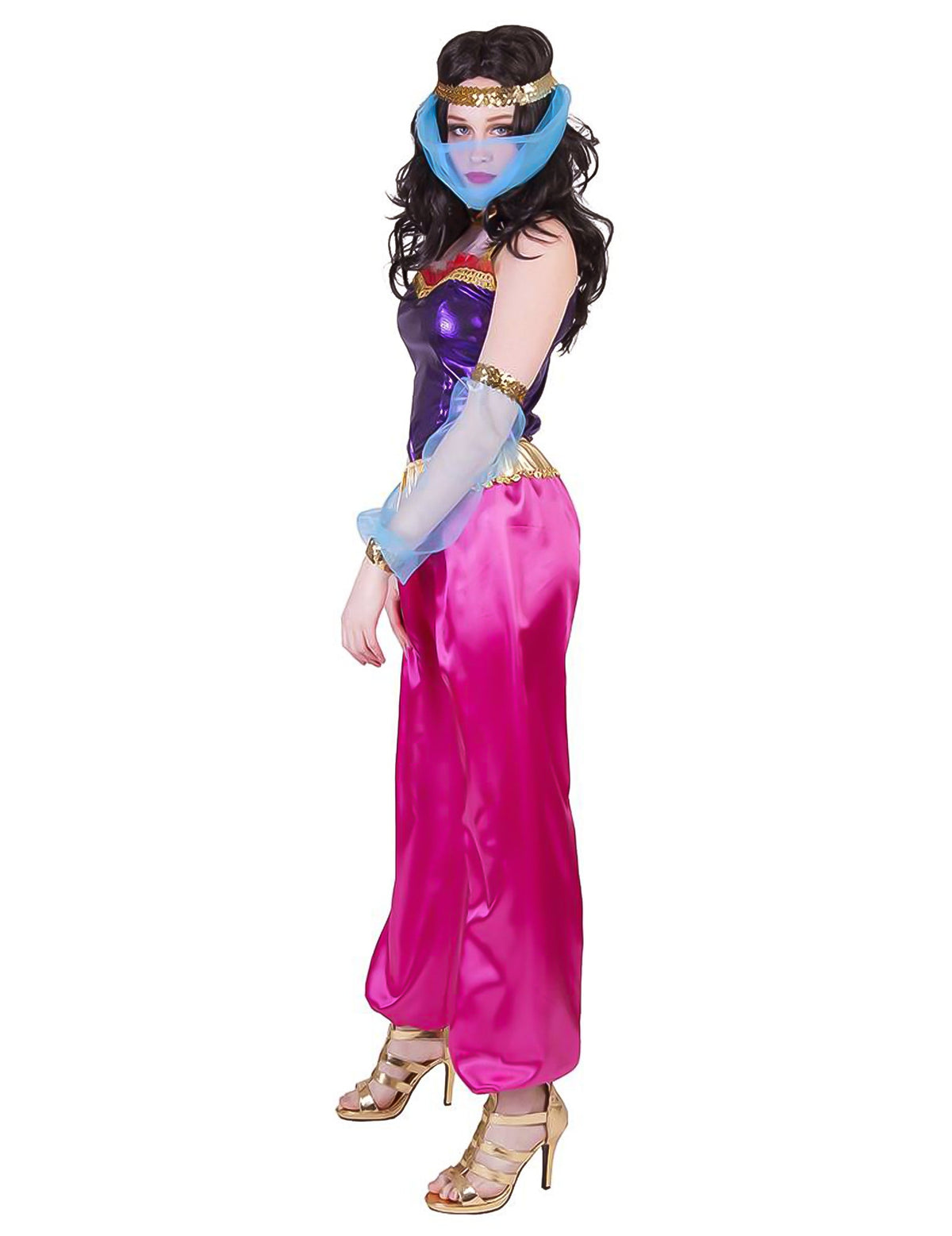 Vue de profil du déguisement de danseuse orientale avec coiffe
