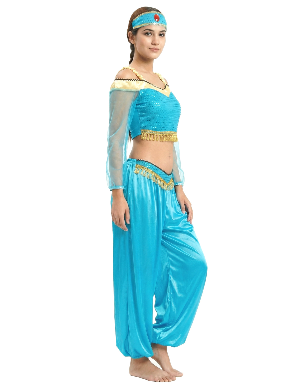 Vue de profil du déguisement de danseuse orientale pour femme