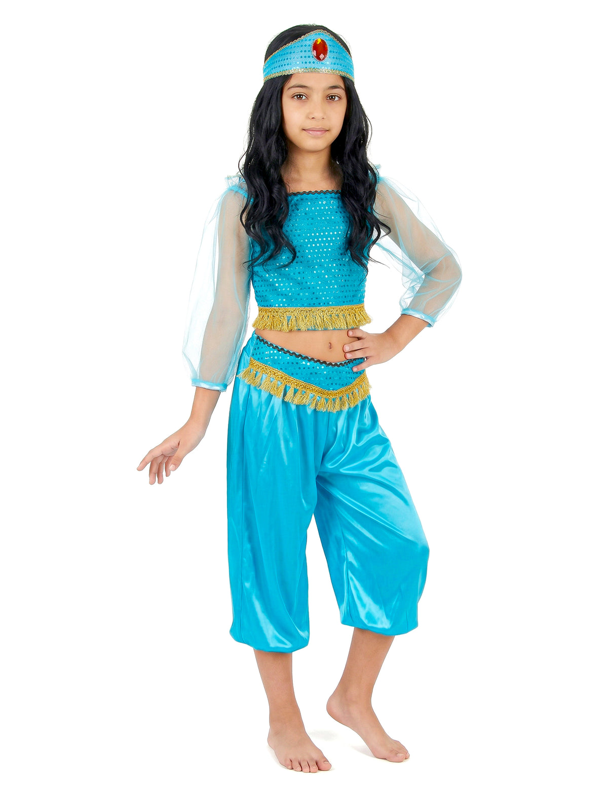 Vue de face du déguisement de danseuse orientale pour fille