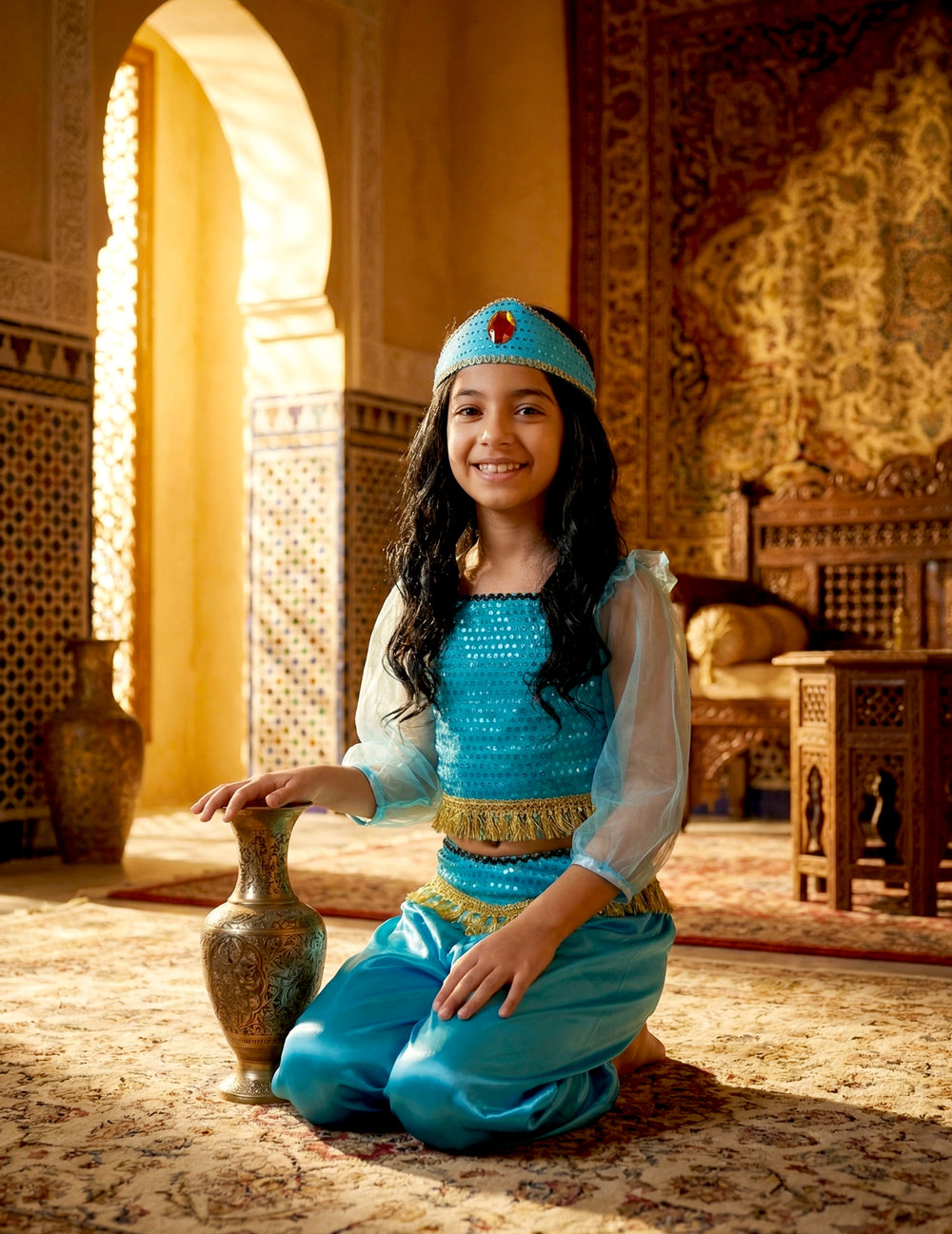 Mise en situation du déguisement de danseuse orientale pour fille