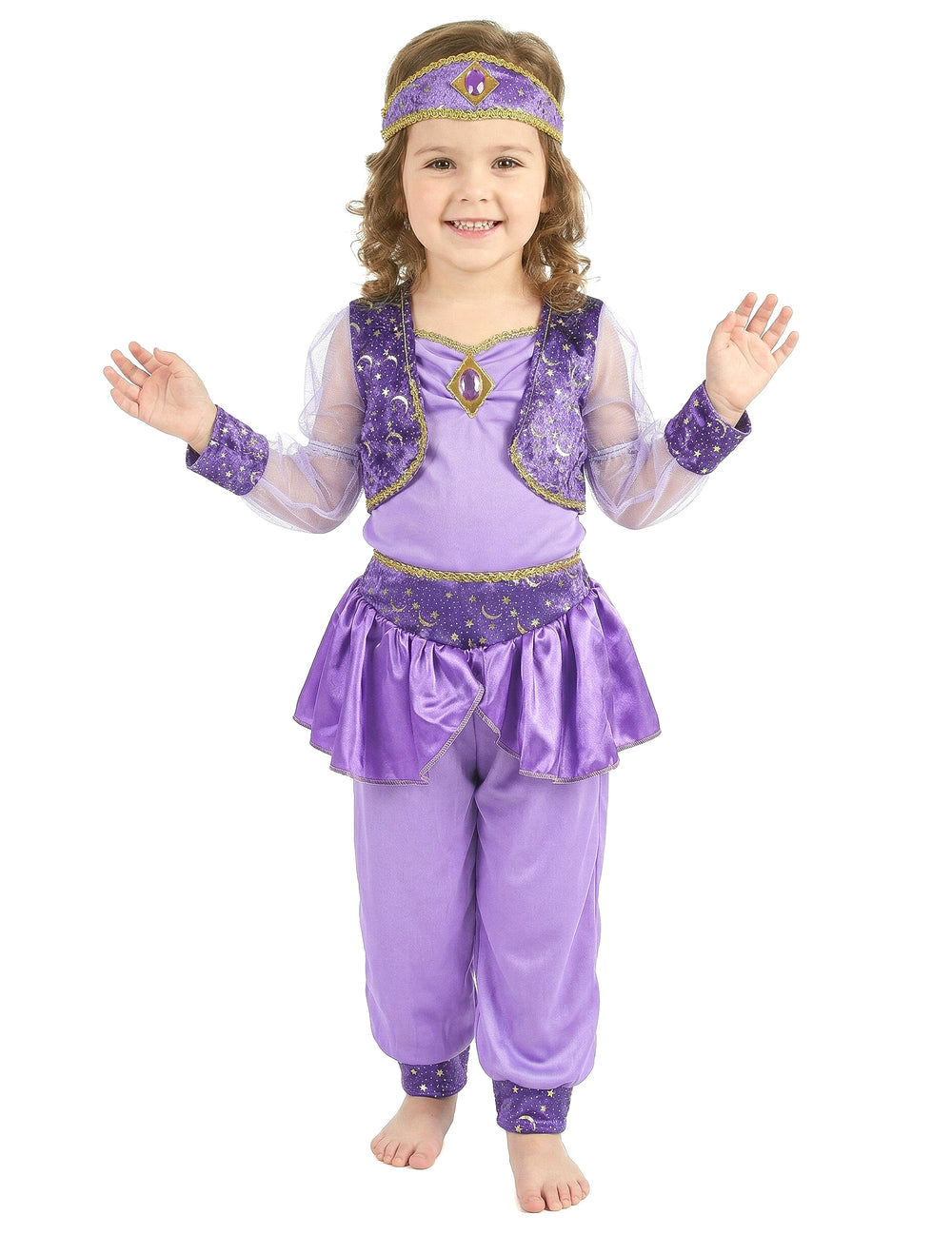 Déguisement de danseuse orientale pour fille violet avec bandeau et dorures
