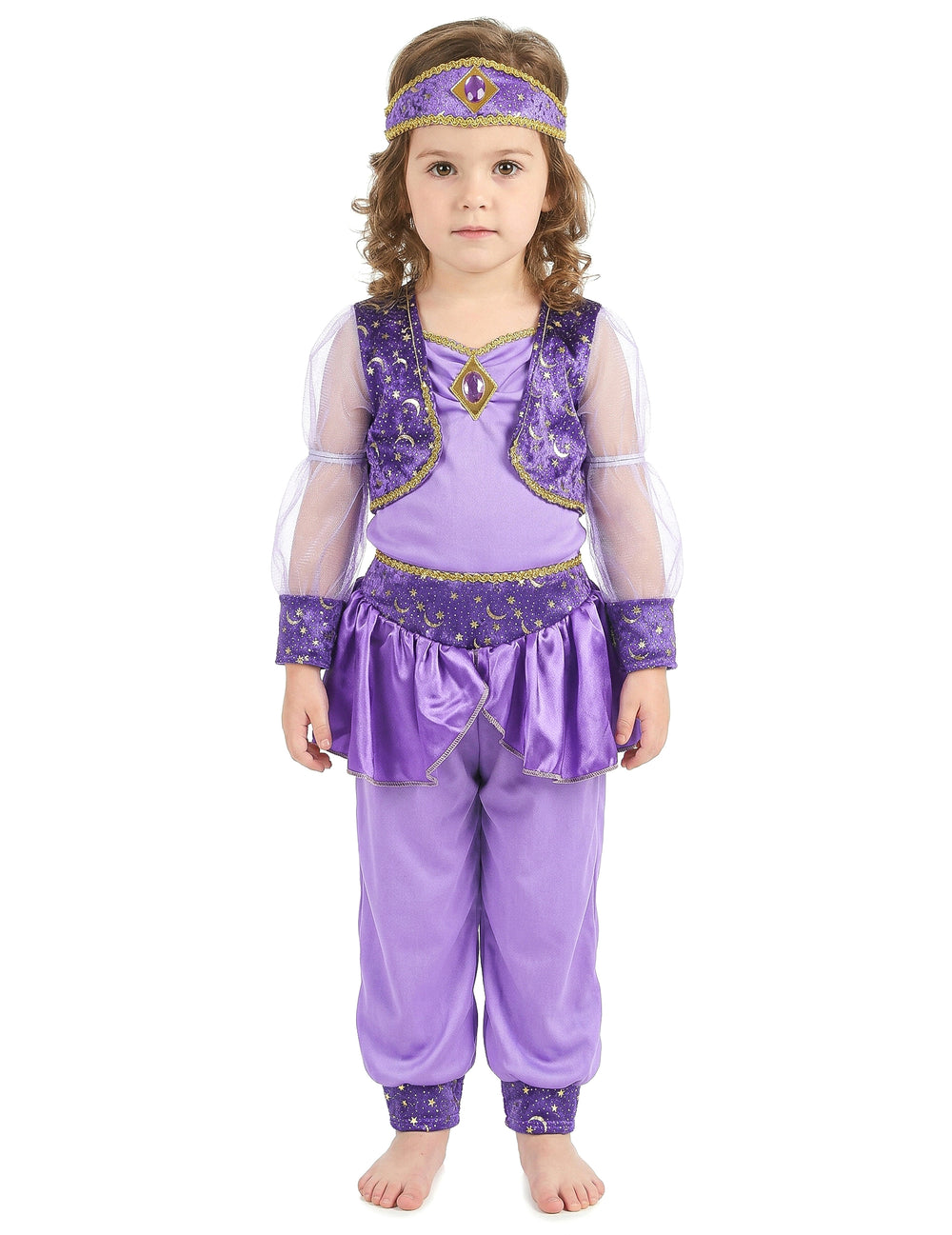 Vue de face de la tenue complète du déguisement de danseuse orientale pour fille