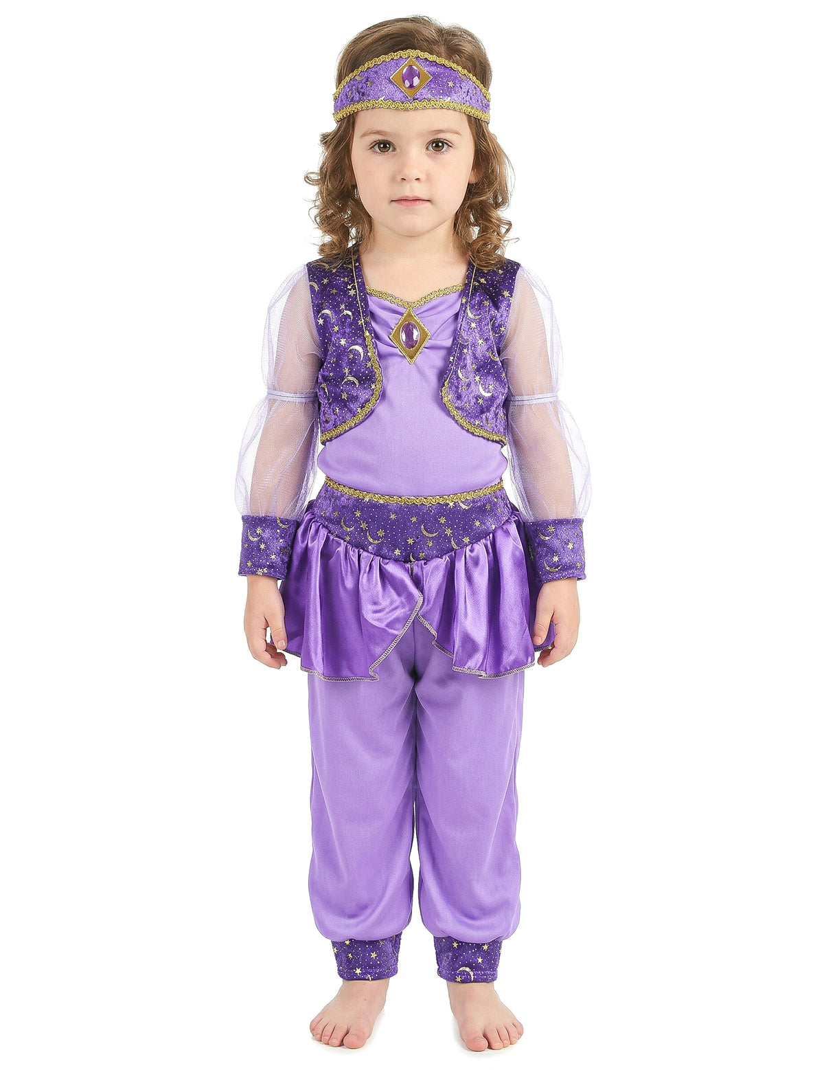 Vue de face de la tenue complète du déguisement de danseuse orientale pour fille