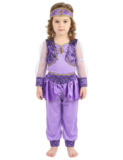 Vue de face de la tenue complète du déguisement de danseuse orientale pour fille