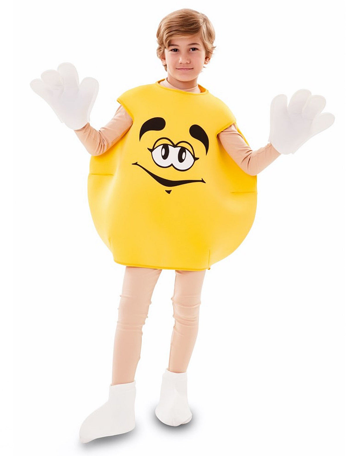 Déguisement de bonbon pour enfant jaune avec gants blancs
